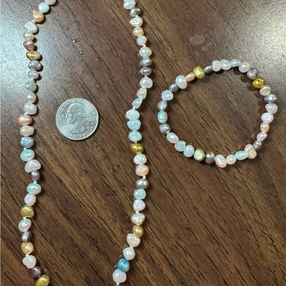 Multicolor Freshwater Pearl Necklace and Bracelet Set